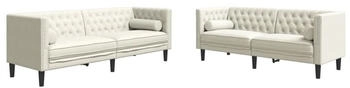 vidaXL Sofa 2-tlg. Chesterfield-Sofa-Set mit Nackenrollen Creme Samt Creme