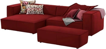 Willi Schillig Ecksofa around-the-block, modern und elegant L-Form mit eleganter Biese, mit Federkern ruby red Z59