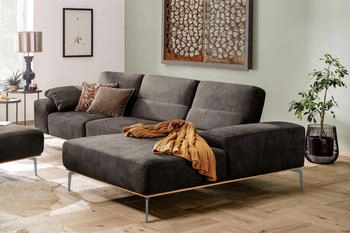 Willi Schillig Ecksofa run 319x88x178 cm Stoff S37 Recamiere rechts mit Sitztiefenverstellung grau (antracite s37)