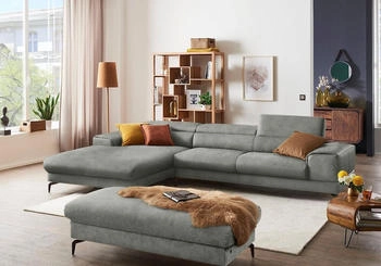 Willi Schillig Ecksofa piedroo 343x70x193 cm Stoff S37 Longchair links mit Kopfteil-/-ohne Sitztiefenverstellung grau (grey s37)