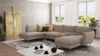 S-Style M&ouml;bel Wohnlandschaft Benita Silber-Metall F&uuml;&szlig;en Ottomane Dunkelbeige