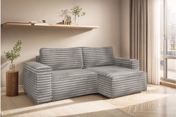 Fun Möbel Ecksofa Schlafsofa MADLEN Stoff Velo inkl. Grau 248x85x140 cm