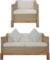 vidaXL 2-tlg. Sofagarnitur mit Kissen Natur Rattan