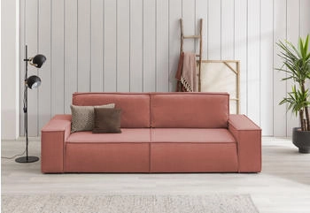 Home Affaire 3-Sitzer SHERWOOD Schlafsofa 257cm Cord Vintage-Lederoptik 257x85x106cm 136/200cm coral/rot