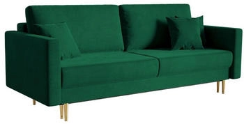 Selsey Schlafsofa VALICO Samt Bettkasten Zierkissen Grün