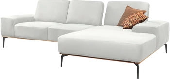 Willi Schillig Ecksofa run 279x88x178 cm Longlife Xtra-Leder Z73 Recamiere rechts mit Sitztiefenverstellung weiß (white z73)