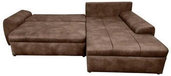 luma-home Ecksofa 18011 Ottomane rechts Mikrofaser-Leder-Optik Vintage Braun 266x90x186 cm