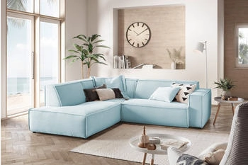 Kawola Ecksofa SAMU Sofa Cord Recamiere hellblau 254x72x224 cm