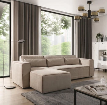 Fun M&ouml;bel Ecksofa Schlafsofa WALDO Stoff inkl. 3 R&uuml;ckenkissen Beige 260x80x173 cm