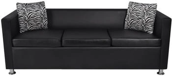 vidaXL Sofa Kunstleder Schwarz 3-Sitzer Schwarz (242208)