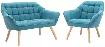 Kauf-Unique Sofa 2-Sitzer + Sessel - Stoff - Blau - CASERTA