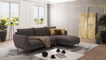 S-Style Möbel Ecksofa Benita Silber-Metall Füßen Ottomane Braun - Khaki