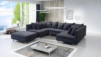 Küchenpreis-Bombe Sofa Wohnlandschaft Eckcouch Cord grau Minsk XXL Sofa U-Form Hocker 297x85x184 cm