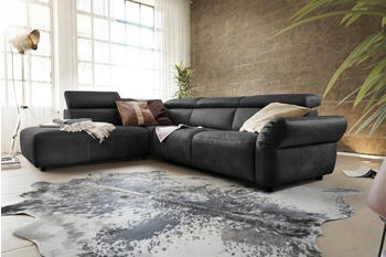 Kawola Ecksofa RISO Leder-Sitztiefenverstellung Recamiere schwarz 263x81x240 cm