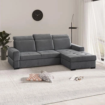 Beautysofa Ecksofa ALEX MINI Bettkaste verstellbarer-Kopfst&uuml;tze Voss15 (Grau)