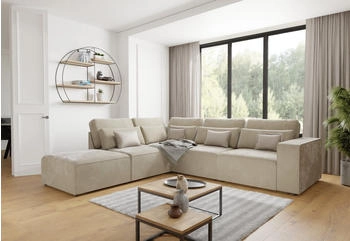S-Style M&ouml;bel Ecksofa Hedwig Modulare Ecksofa Samt-Stoff R&uuml;cken Lendenkissen Beige