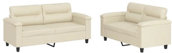 vidaXL 2-Tlg. Sofagarnitur Mit Kissen Kunstleder Creme Mit Fu&szlig;hocker Creme (3202368)