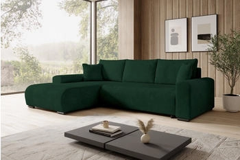 M&ouml;bel Kraft storez24 Ecksofa Nelly, mit Bettkasten und Schlaffunktion, Cordstoff, L-Form, bequem, Gr&uuml;n (Poso 14)