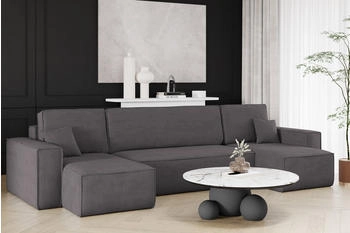 Kaiser M&ouml;bel Ecksofa mit schlaffunktion und bettkasten, Couch U-form BEST stoff Poso, Schlaffunktion, Bettzeugaufbewahrung, universal, Dunkelgrau