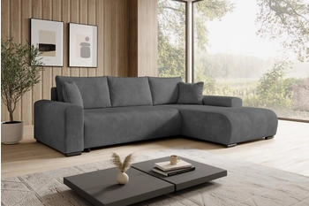 Möbel Kraft storez24 Ecksofa Nelly, mit Bettkasten und Schlaffunktion, Cordstoff, L-Form, bequem, Dunkelgrau (Poso 60)