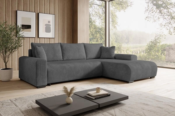 Möbel Kraft storez24 Ecksofa Nelly, mit Bettkasten und Schlaffunktion, Cordstoff, L-Form, bequem, Dunkelgrau (Poso 60) Ecksofa ab 699,00€