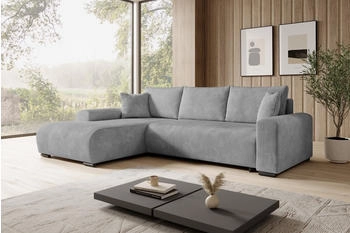 M&ouml;bel Kraft storez24 Ecksofa Nelly, mit Bettkasten und Schlaffunktion, Cordstoff, L-Form, bequem, Hellgrau (Poso 55)