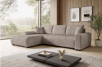 M&ouml;bel Kraft storez24 Ecksofa Nelly, mit Bettkasten und Schlaffunktion, Cordstoff, L-Form, bequem, Cappucino (Poso 02)