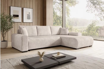 Möbel Kraft storez24 Ecksofa Nelly, mit Bettkasten und Schlaffunktion, Cordstoff, L-Form, bequem, Beige (Poso 100)