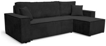 M&ouml;bel Punkt M-Punkt24 Ecksofa COMO, mit Bett Sofa Schlafsofa Ottomane rechts links universell, Cord Schwarz, Schwarz