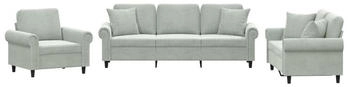 vidaXL Sofa, 3-tlg. Sofagarnitur mit Kissen Hellgrau Samt