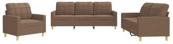 vidaXL Sofa, 3-tlg. Sofagarnitur mit Kissen Braun Stoff