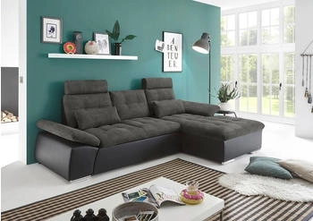 Stella Trading ED EXCITING DESIGN Ecksofa Jakarta, mit Schlaffunktion, Kopfstützen, Armlehnenfunktion, schwarz/ lawa