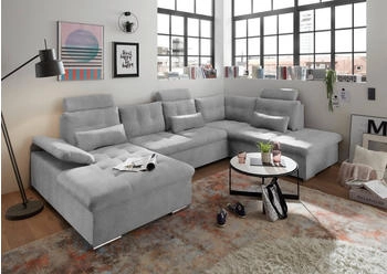 Stella Trading Black Red White Wohnlandschaft Schlaffunktion, 3 Kopftützen, light grey - 324x107x170/218 (BxHxT)