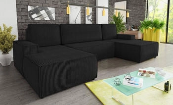 Sofnet Wohnlandschaft Totti U, mit Schlaffunktion und Bettkasten, U-Form Couch, Cord Stoff, Schlafsofa mit Wellenfeder, Poso 135