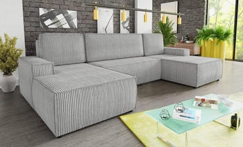 Sofnet Wohnlandschaft Totti U, mit Schlaffunktion und Bettkasten, U-Form Couch, Cord Stoff, Schlafsofa mit Wellenfeder, Poso 110