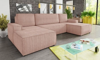 Sofnet Wohnlandschaft Totti U, mit Schlaffunktion und Bettkasten, U-Form Couch, Cord Stoff, Schlafsofa mit Wellenfeder, Poso 052
