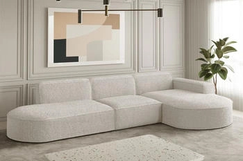 Fun Möbel Ecksofa Ecksofa Designersofa PALMA mit Ottomane in Stoff Ascot, Ottomane links oder rechts, Rundumbezug, Beige