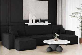 Kaiser M&ouml;bel Ecksofa mit schlaffunktion und bettkasten, Couch U-form BEST stoff Poso, Schlaffunktion, Bettzeugaufbewahrung, universal, Schwarz