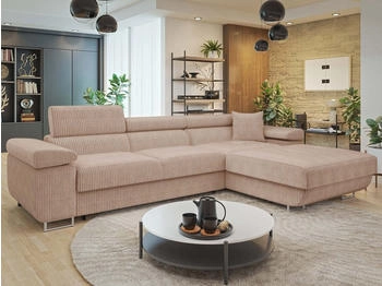 Mirjan24 Ecksofa Torezio Mini Cord, mit Bettkasten und Schlaffunktion, Einstellbare Kopfstützen, 280x170x70-90 cm, Poso 52