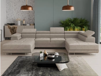 Sofnet Wohnlandschaft Caris U, mit Schlaffunktion und zwei Bettkästen, Ecksofa mit einstellbare Kopfstützen, Schlafsofa, U-form Couch, Paros 02