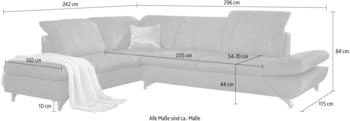 Willi Schillig Ecksofa taoo 296x84x242 cm Longlife fabric Velourgewebe S41 Ottomane links mit Kopfteil-/mit Sitztiefenverstellung grau (dolphin s41)