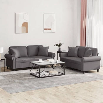 vidaXL 2-tlg. Sofagarnitur mit Kissen Grau Kunstleder (3202162)