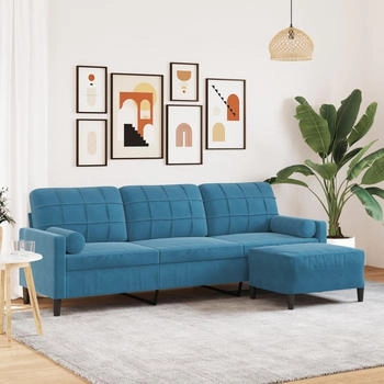 vidaXL 3-Sitzer-Sofa mit Hocker Blau 210 cm Samt (3278286)