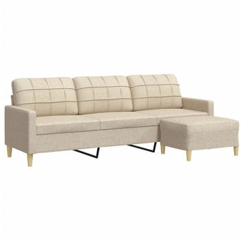 vidaXL 3-Sitzer-Sofa mit Hocker Creme 210 cm Stoff (3278251)