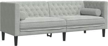 vidaXL Chesterfield-Sofa mit Nackenrollen 3-Sitzer Hellgrau Samt (372693)