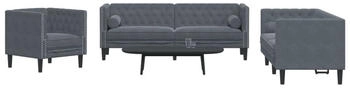 vidaXL 3-tlg. Chesterfield-Sofa-Set mit Nackenrollen Dunkelgrau Samt (3209282)