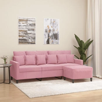 vidaXL 3-Sitzer-Sofa mit Hocker Rosa 180 cm Samt (3201110)