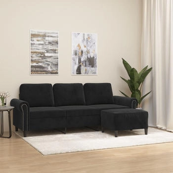vidaXL 3-Sitzer-Sofa mit Hocker Schwarz 180 cm Samt (3201220)