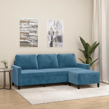 vidaXL 3-Sitzer-Sofa mit Hocker Blau 180 cm Samt (3201064)