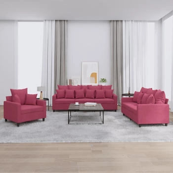vidaXL 3-tlg. Sofagarnitur mit Kissen Weinrot Samt (3201684)